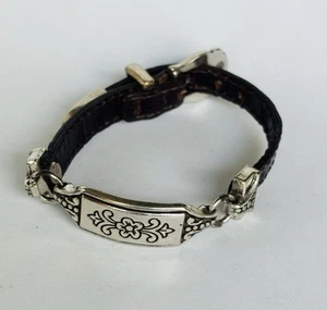 Vintage Brighton Silver tone Bracelet Brown Leather ,Buckle - Picture 1 of 6