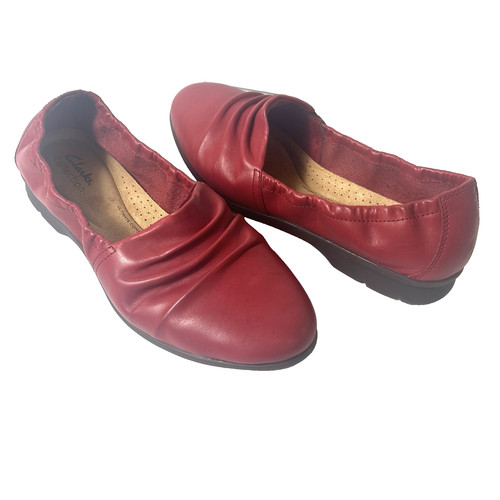 Ballerine Clarks comode casual in pelle rossa increspata slip on scarpe da donna 8 5 W