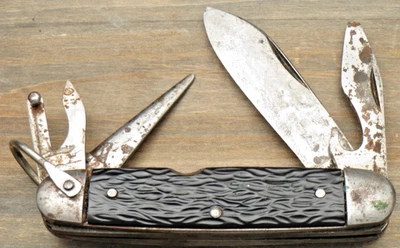 Antique MADE IN USA Scout Utility Knife US Army WWII Era Jigged Black Handles - Image 1 of 4