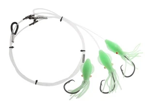 H2O Pro 3-Hook Lumo Squid Electric Dropper Rig 13/0 Green Lumo - Picture 1 of 3