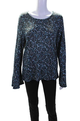 Michael Michael Kors Womens Plant Print Long Sleeve Blouse Top Blue Size L - Image 1 of 4