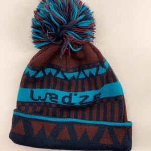 Decathlon WEDZE geometric pattern winter pom-pom hat blue - Picture 1 of 7