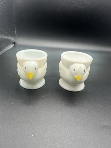 Juego de 2 tazas de huevo de pollito Opalex francés vaso de leche opalina vintage de 2" pulgadas - Imagen 1 de 8