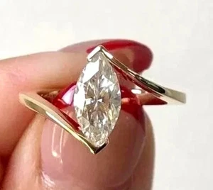 2 Ct Marquise Cut Lab Grown CVD Diamond Engagement Ring 14K White Gold Plated - Picture 1 of 6