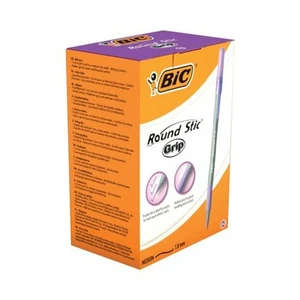 Bic Round Stic Grip Ballpoint Pen 1mm Tip 0.32mm Line Purple (Pack 40) - Picture 1 of 3