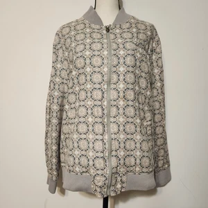 Tasso Elba Printed Mens Bomber Linen Cotton Blend Zip Jacket Sage streetwear - Picture 1 of 11