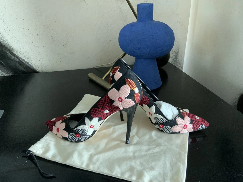 Alice + Olivia Embroidered Heels Size 40  Pink ,Red,white,black Multi - Image 1 of 4