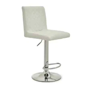 White Chrome Bar Stool Swivel Adjustable PU Leather Kitchen Island Chair - Picture 1 of 11