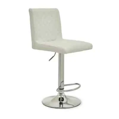 White Chrome Bar Stool Swivel Adjustable PU Leather Kitchen Island Chair - Image 1 of 4