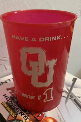 Vintage  Plastic Collector Have A Drink We’re #1 Cup Oklahoma Sooners OU Norman Cover