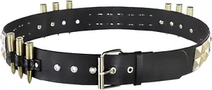 Punk Stud & Bullet Belt Black Fancy Dress Up Halloween Adult Costume Accessory - Picture 1 of 1