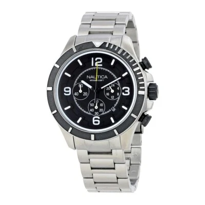 Mens Watch NAUTICA NST 450 NAI21506G Chrono Steel Bracelet Black Sub 100mt - image 1 of 2