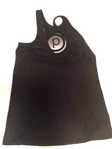 New Purre Barre black reversible wet look black stripe to solid black tank top S - Picture 1 of 3