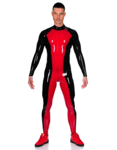 100% Latex Rubber Black&Red Bodysuit Tight Suit polishing Outfit Zip 0.4mm S-XXL - Picture 1 of 4