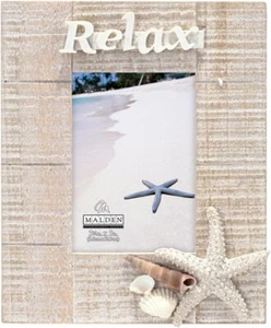 Malden Distressed Wood Shoreline "Relax" with Attached Seashells Frame, 3½x5 - Picture 1 of 2