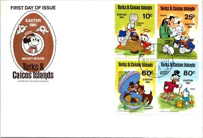 Turks & Caicos Isl FDC 1980 Mickey Mouse, Easter - Grand Turk - Bk of 4 - F65034 - Image 1 of 2
