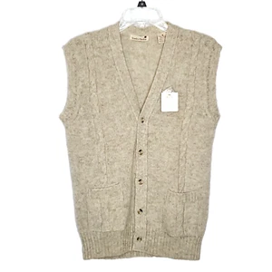 Maglione lana uomo vintage anni 70 gilet S maglia cavo nonno avena beige tasche - Foto 1 di 5