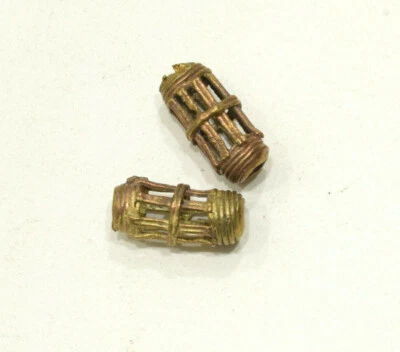 Beads African Brass Lattice Tube Bead - Image 1 of 3