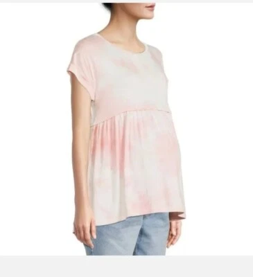 Time And Tru Women's Maternity Babydoll T-Shirt White & Pink Tie Dye Medium 8-10 - Image 1 of 4