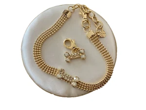 Puppy Pet Cat Dog Jewelry Gold Rhinestone Bone Necklace Chain Diamanté Collar - Picture 1 of 5