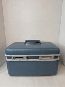 Samsonite Train Case Vintage Luggage Blue Tray and mirror, no keys, 60s/70s - Picture 1 of 14