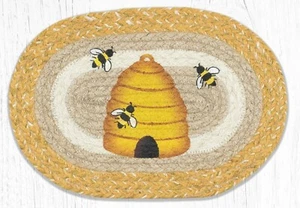 Beehive Bees 10"x15" Oval Placemat Earth Rugs Braided Jute Table Mat - Picture 1 of 1