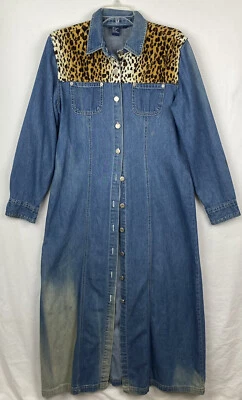 Maxi vestido o abrigo vaquero vaquero de los 90 para mujer L desvanecimiento del sol imitación piel acento animal de colección Foto 1 de 4