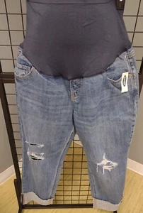 Old Navy Maternity Boyfriend Full Panel Jeans Woman's Size 14 Distressed Blue  - Picture 1 of 5
