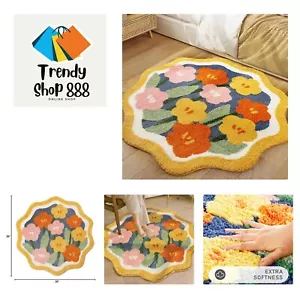 Cute Floral Round Bathroom Rug Non-Slip Washable Boho Colorful Flowers 3ft Ro... - Picture 1 of 9