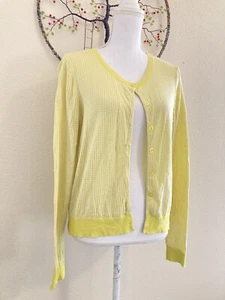 Cabi Yellow Green Chartreuse Open Knit Retro Rockabilly Pin Up Cardigan Sweater - Picture 1 of 6
