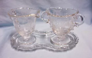 CREAMER, SUGAR BOWL, TRAY Vintage Fostoria Footed Etched bowls Heather - (A-2) - Picture 1 of 8