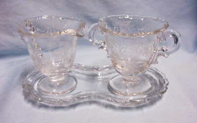 CREAMER, SUGAR BOWL, TRAY Vintage Fostoria Footed Etched bowls Heather - (A-2) - Image 1 of 4