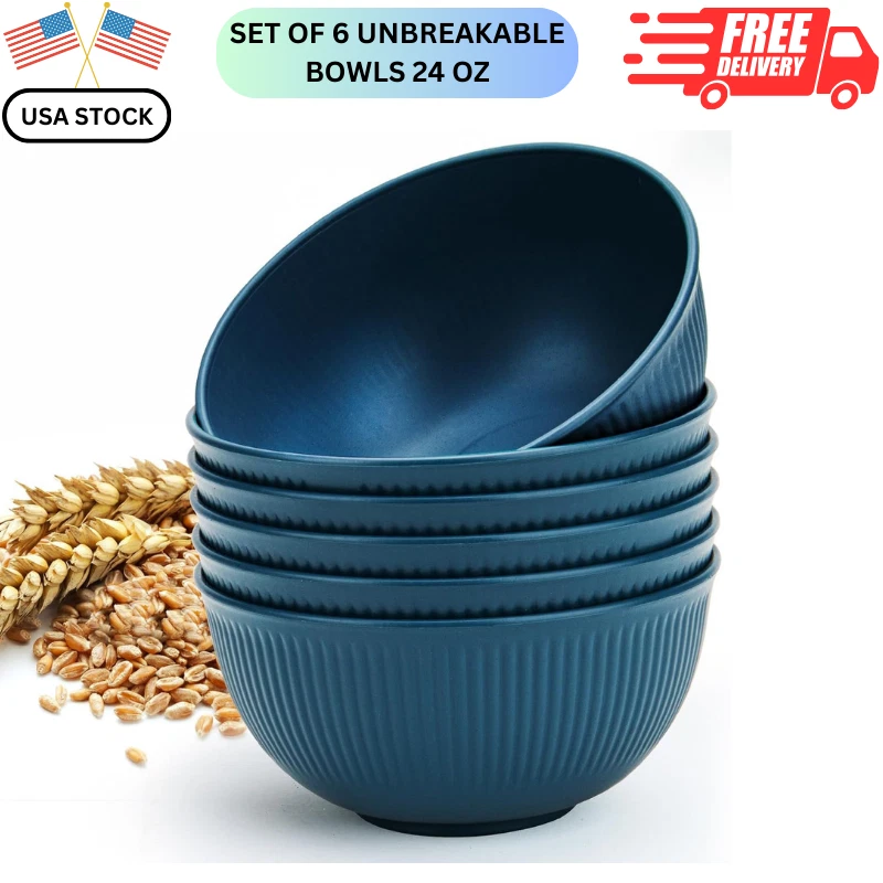 Unbreakable Cereal Bowls 24 oz Plastic Reusable Light Weight Bowl 24OZ Blue