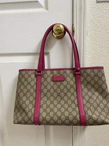 Gucci Coated Canvas Fuschia Pink Leather Piping - Picture 1 of 10