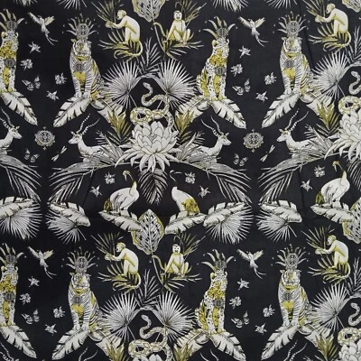 Indian Tiger Monkey Animal 2.5 Yard Hand Block Cotton Fabric Craft Material Us - Image 1 of 4