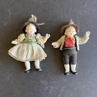 Antique German Bisque Porcelain Miniature Jointed Dolls 3.5" Bavarian Dirndl