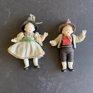 Antike deutsche Biskuitporzellan Miniatur Gelenk Puppen 3,5" Bayrisches Dirndl - Bild 1 von 9