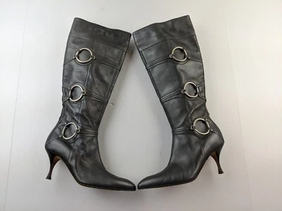 Donald J Pliner Tall Riding Boot Women 6 B Metallic Gray Leather Zipper Classic - Image 1 of 4