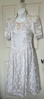 Vtg Jessica McClintock Gunne Sax Ivory Lace Formal Dress 80’s Girls 10 Rip* - Image 1 of 4