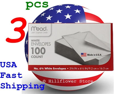 3 X Mead 75100 3 5/8 X 6.5 #6 100 piece/box white envelope with free trk# - Image 1 of 4