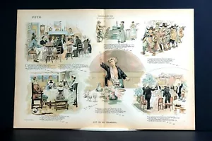Puck Toasts Thanksgiving Day 1890 NEW ENGLAND TURKEY DINNER PURITANS PILGRIMS - Picture 1 of 11