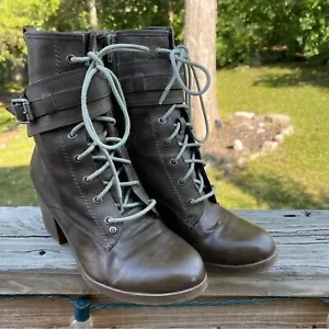 G By Guess Apex Lace up Granny Boot olive green 9.5rugged classic chic bohemian - Picture 1 of 12