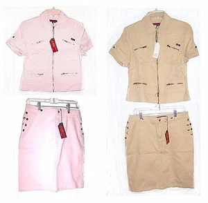 Denim Skirt & Top Set Khaki Beige Set Light Pink Set by Yuka Jeans NWT Sz S-XL   - Picture 1 of 15