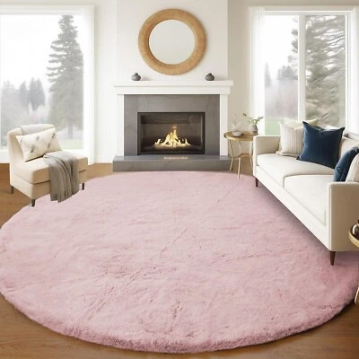 Fluffy Fuzzy Faux Rabbit Fur Area Rug Washable Rug Luxury Furry Soft Rug Pink - Image 1 of 4