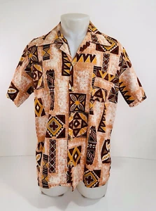 Vintage Styled in California / JCPenny - Bark Cloth Tribal Floral Mens XL Shirt - Picture 1 of 5
