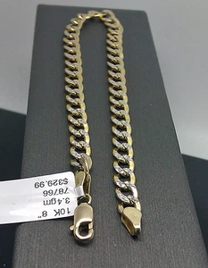 10K Gold Bracelet Real Cuban Link Diamond Cut 5mm 8 Inch On Sale Free Shipping - Picture 1 of 6