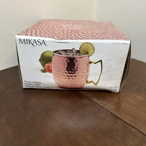 MIKASA Moscow Mule Solid Copper Mugs 16 oz Hammered Barrel NEW - Picture 1 of 8