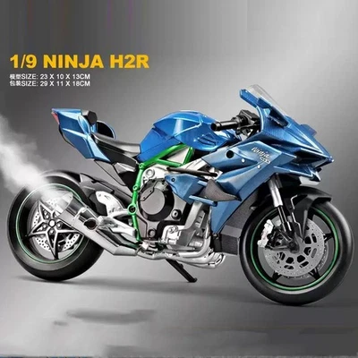 Kawasaki Ninja H2R 1:9 Scale Model - Blue Alloy Motorcycle with Smoke and Sound - Image 1 of 4