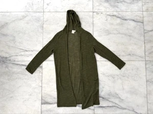 Y2K Live In The Moment Duster Cardigan Knit Green Lightweight Hood Women M Boho - Picture 1 of 10