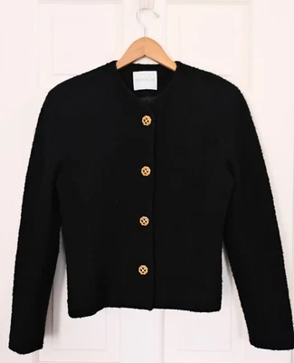 Vintage Doncaster Wool Blazer Women's Size 8 Black Gold Buttons Wool Cardigan  - Image 1 of 4